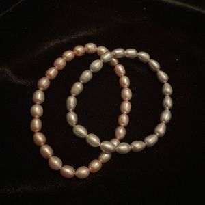 Freshwater Iridescent Rice Seed Pearl ~ Pink Bracelet Silver Bracelet Shimmery